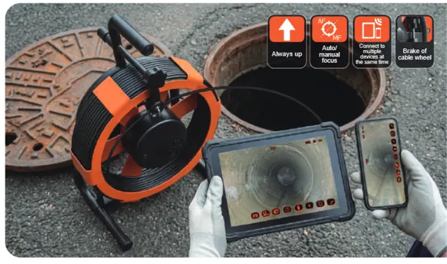 TVBTech WPIC1000T WiFi inspeksjonskamera 30 m, 720P og 512 Hz sonde med app 