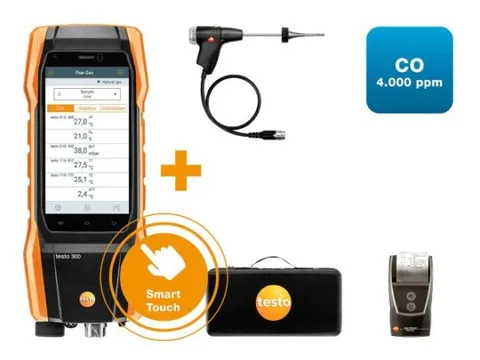 Testo 300 flue gas analyser longlife set with printer (O2, CO) 