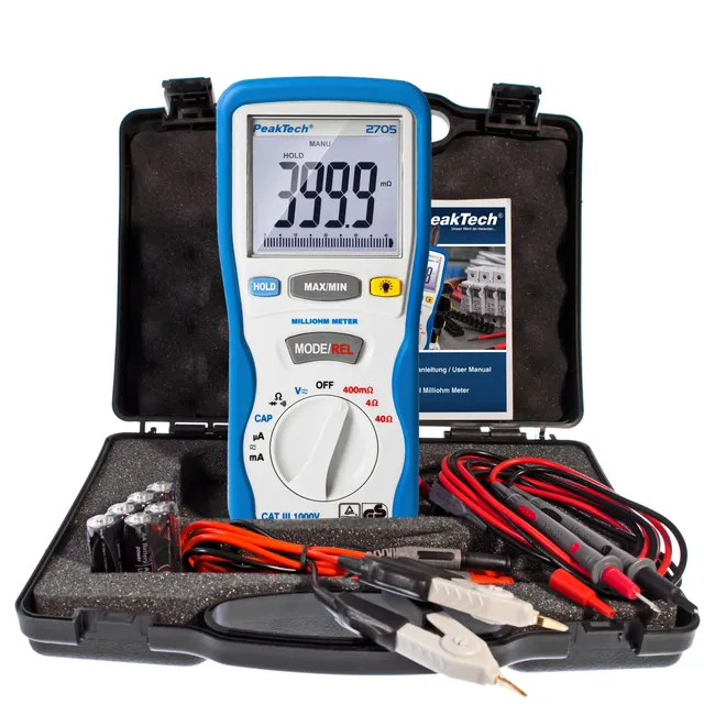 PeakTech® P 2705» Digitalt milliohmmeter 4000 tellinger, 400 mO/4/40/O 