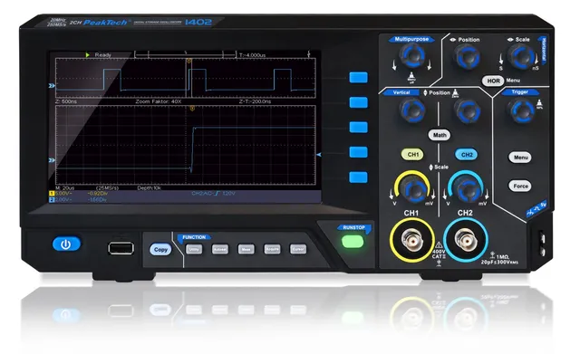 PeakTech® P 1402» 20 MHz / 2-kanals 250 MS/s digitalt lagringsoscilloskop 
