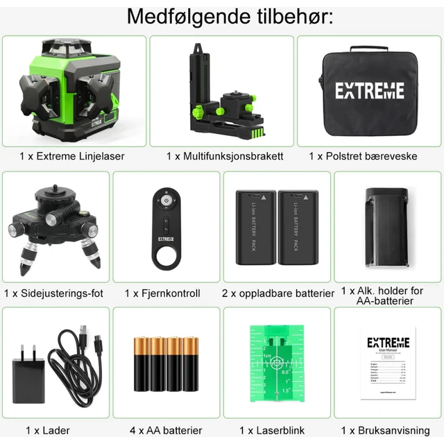 Extreme 360G Pro G3 Krysslaser komplett pakke 