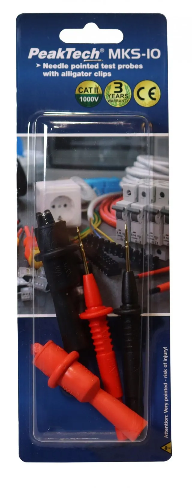PeakTech 4 mm bananplugg testspiss 1 mm alligator clips ~ CAT I 