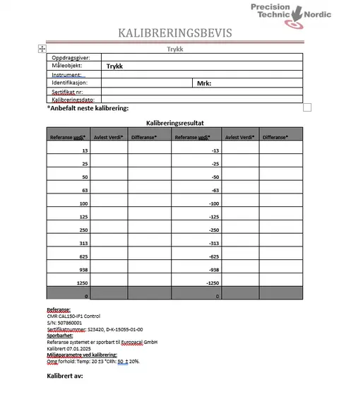 11-Punkts Kalibreringssertifikat 