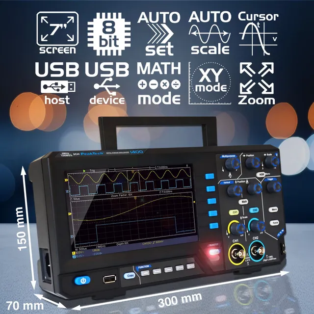 PeakTech® P 1404» 100 MHz / 2 kanaler 1 GS/s digitalt lagringsoscilloskop 