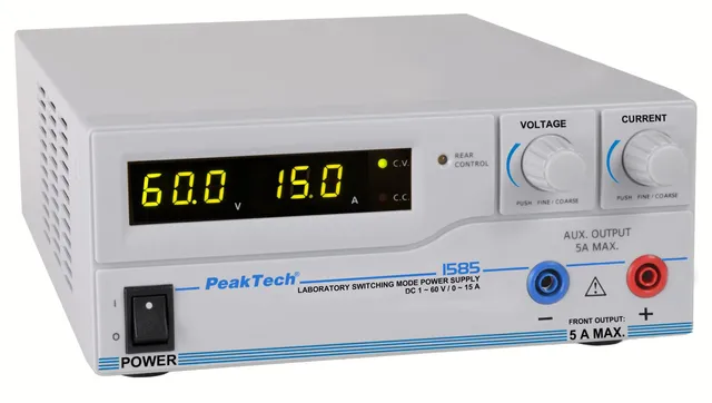 PeakTech® P 1585» Lab-strømforsyning DC 1 - 60V / 0 - 15A og USB 