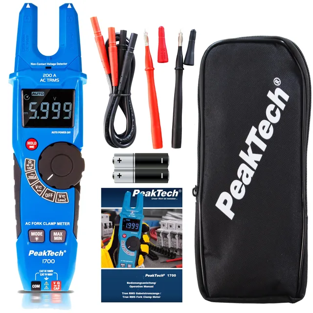 PeakTech® P 1700» TRMS gaffelklemme 6000 tellinger, 200A AC, 1000V 