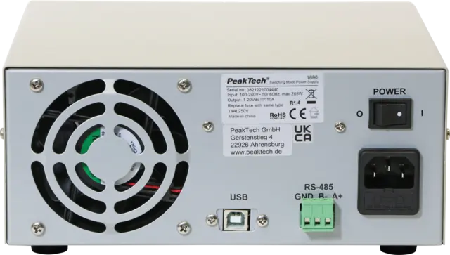 PeakTech® P 1890» Lab-strømforsyning DC 1 - 20V/ 0-10A med USB 