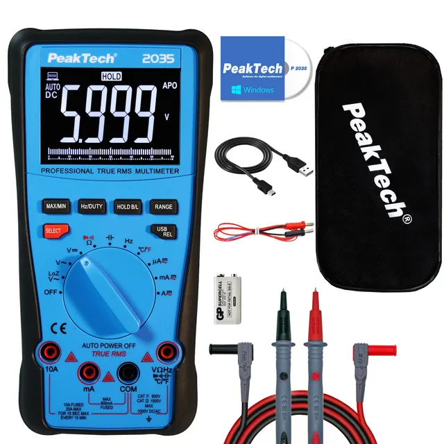 PeakTech® P 2035» Digitalt multimeter True RMS 1000V, 6000 tellinger, USB 