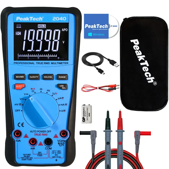 PeakTech® P 2040» Digitalt multimeter True RMS 1000V, 20 000 tellinger, USB 
