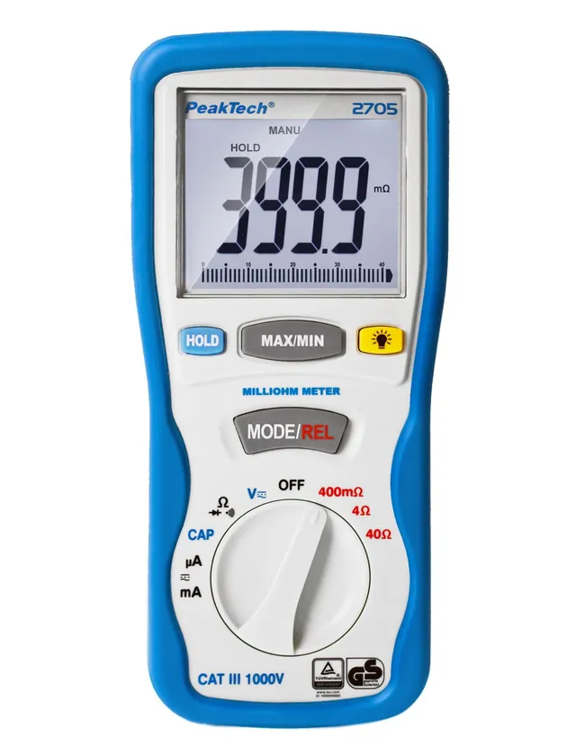 PeakTech® P 2705» Digitalt milliohmmeter 4000 tellinger, 400 mO/4/40/O 