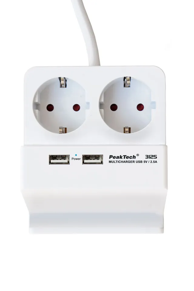 PeakTech® P 3125» 2 x 230 V Schuko and 2 x USB charger with 2.5 A 