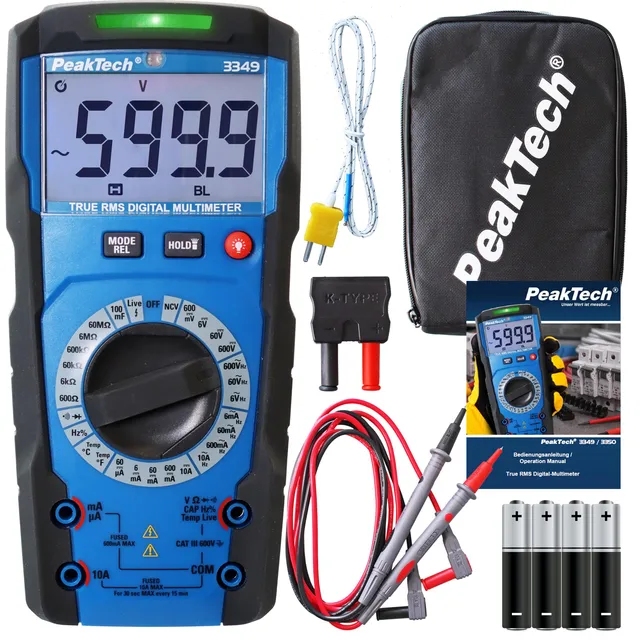 PeakTech® P 3349» Digitalt multimeter TrueRMS 6000 tellinger, manuel 