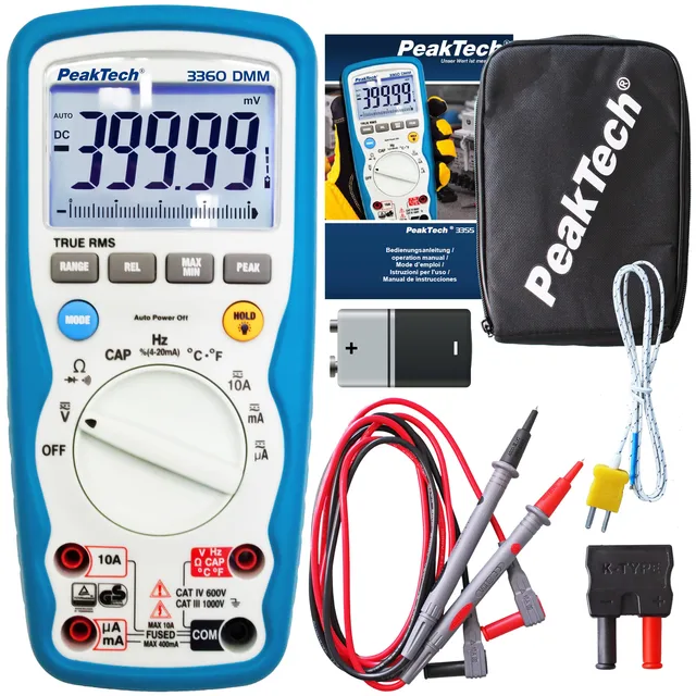 PeakTech® P 3360» Digitalt multimeter 40 000 tellinger, IP67 og TrueRMS 