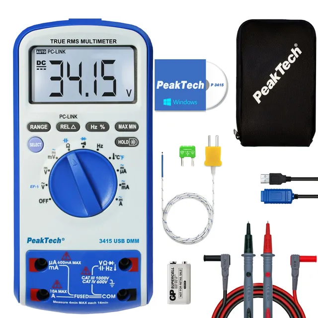 PeakTech® P 3415» Digitalt multimeter 6000 tellinger, TrueRMS og USB 