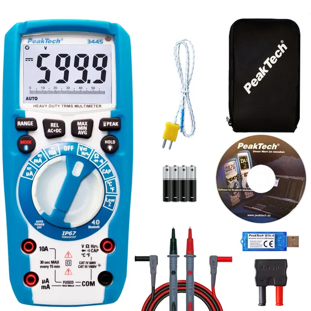 PeakTech® P 3445» Digitalt multimeter TrueRMS 6000 tellinger, IP67, BT 