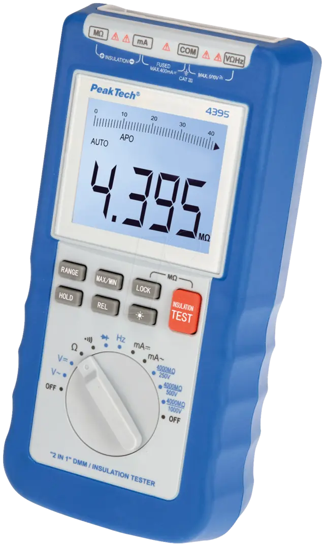 PeakTech® P 4395» 2-i-1 DMM- isolasjonstester 250/500/1000 V 