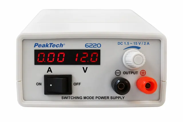 PeakTech® P 6220» Mini strømforsyning 1,5–15 V / 2 A DC 