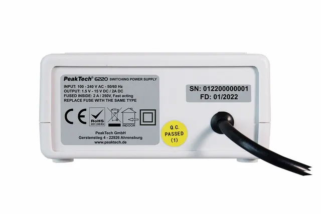 PeakTech® P 6220» Mini strømforsyning 1,5–15 V / 2 A DC 