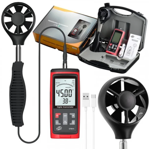 Lufthastighetsmåler Vingehjul hastighet, fukt, volumstrøm & temperatur 