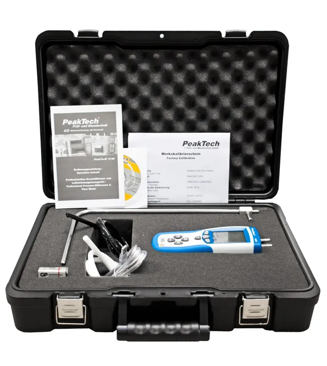 PeakTech P 5145» Profesjonell trykk- differanse- og luftmengdemåler 