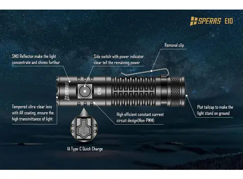 Speras E10 lommelykt 1300lm / 175 meter kastelengde 