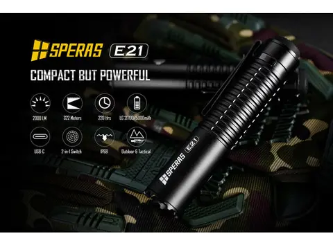 Speras E21 lommelykt i titanium legering 2000lm / 322 meter kastelengde 