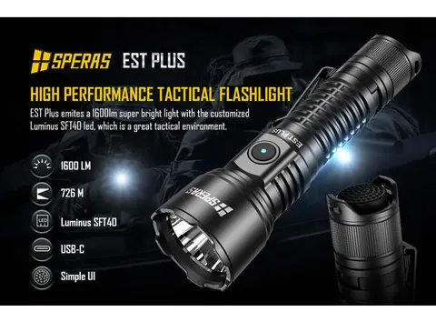 Speras EST PLUS lommelykt 1600lm / 726 meter kastelengde 