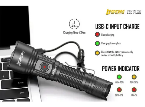 Speras EST PLUS lommelykt 1600lm / 726 meter kastelengde 