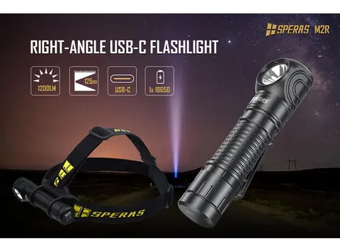 Speras M2R hode/lomme/arbeidslykt 1200lm / 125 meter kastelengde 