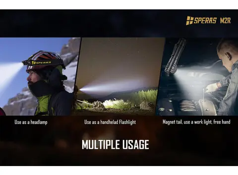 Speras M2R hode/lomme/arbeidslykt 1200lm / 125 meter kastelengde 