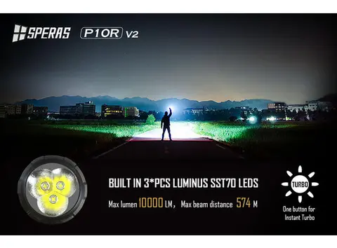 Speras P10Rv2 lykt i praktisk koffert 10.000lm / 574 meter kastelengde 