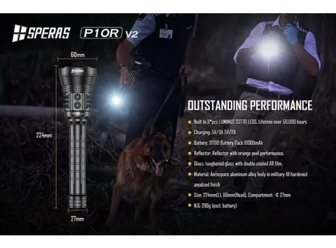 Speras P10Rv2 lykt i praktisk koffert 10.000lm / 574 meter kastelengde 
