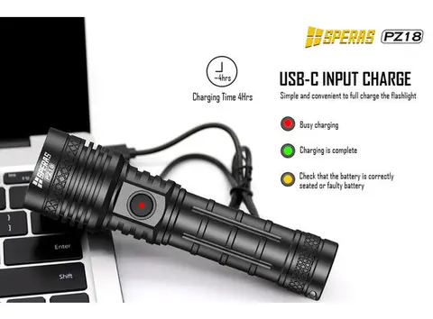Speras PZ18 lommelykt med zoom 1600lm / 420 meter kastelengde 