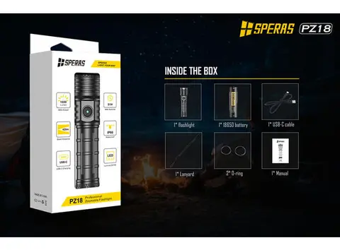 Speras PZ18 lommelykt med zoom 1600lm / 420 meter kastelengde 