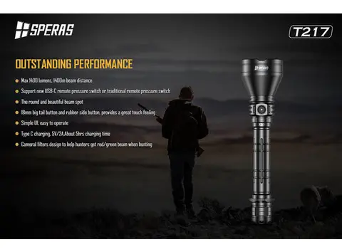 Speras T217 lommelykt i praktisk koffert 1400lm / 1400 meter kastelengde 