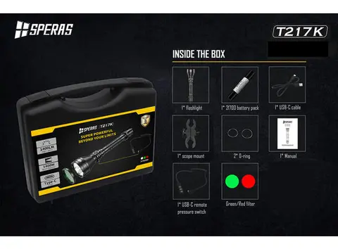 Speras T217 lommelykt i praktisk koffert 1400lm / 1400 meter kastelengde 