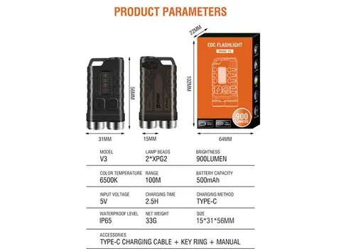 Speras V3 lommelykt/varsellys 900lm / 100 meter kastelengde 