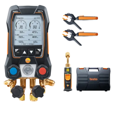 testo 557s digital servicemanifold med vakuum- og klemmetemperaturprober 