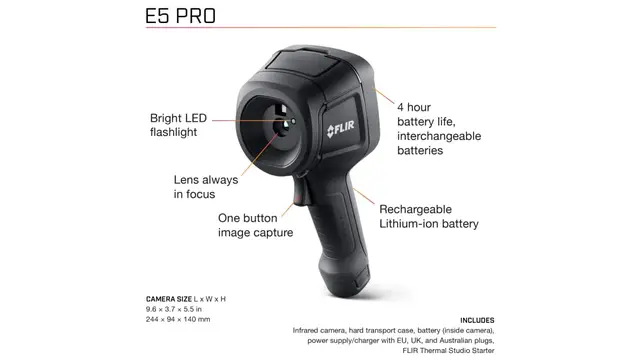 FLIR E5 Pro Termografikamera 160 × 120 piksler, FoV 33° × 25° 