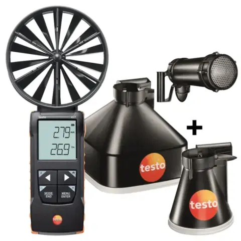 Testo 417 – (Kit 2 med trakter) Profesjonelt Vingehjulsanemome utleie 